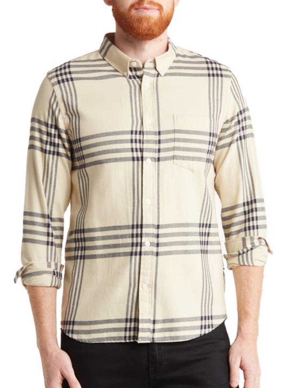 NN07 Men's Cream Plaid Button-Down Shirt